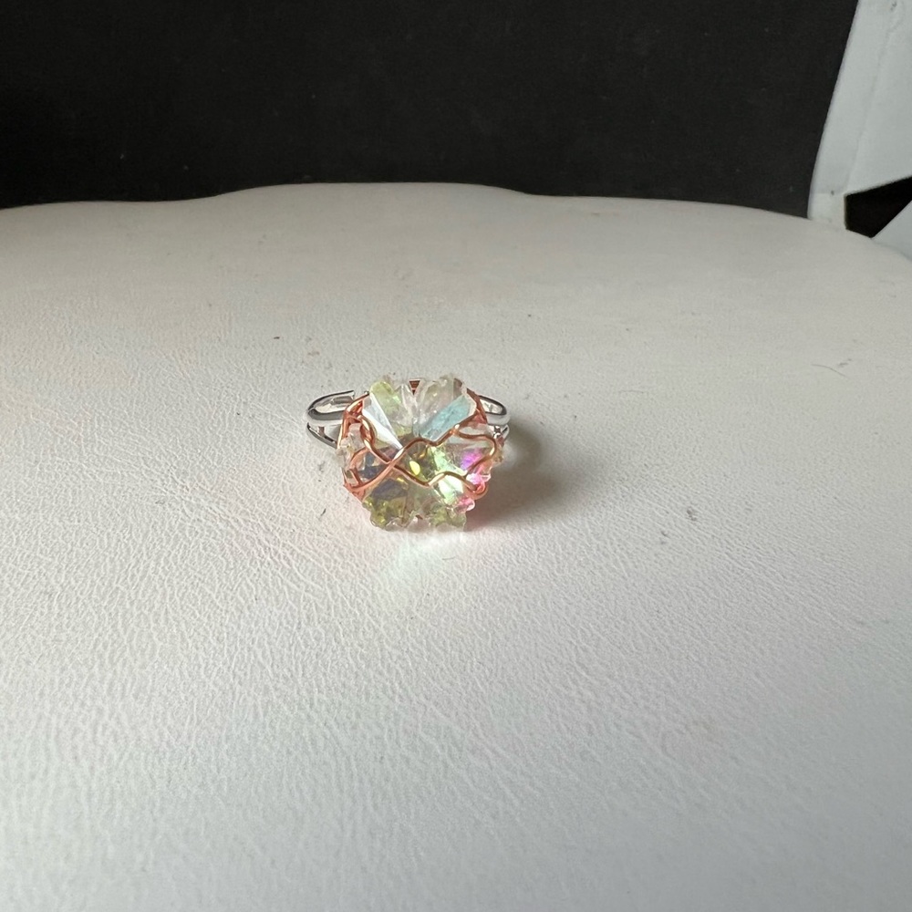 Crystal bead silver ring - size 6